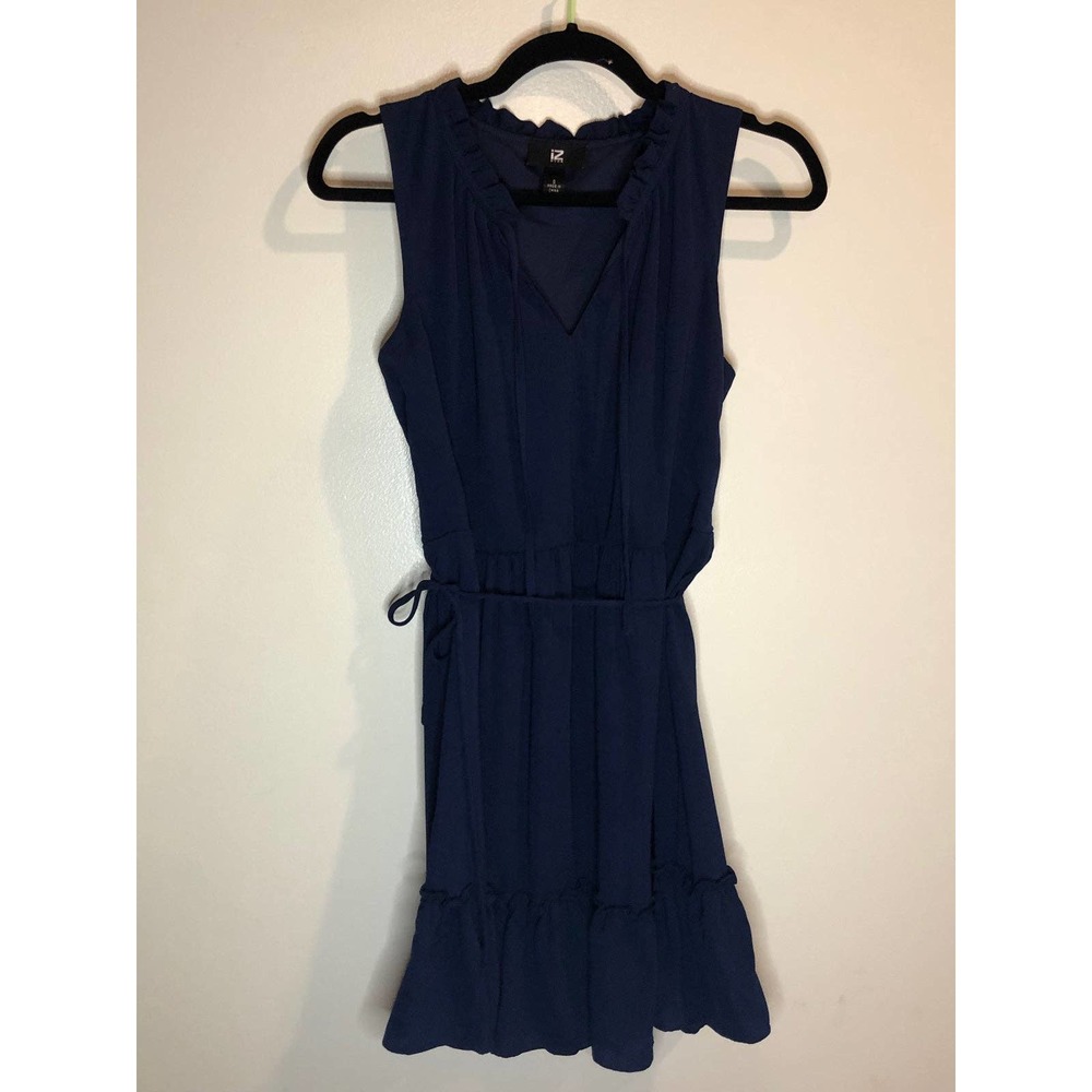 Navy Ruffle Tie Sleeveless Iz Byar Career Work Casual Preppy Dressy